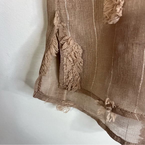 Taupe brown sheer statement puff sleeve pin stripe boxy oversized top M - Picture 11 of 14